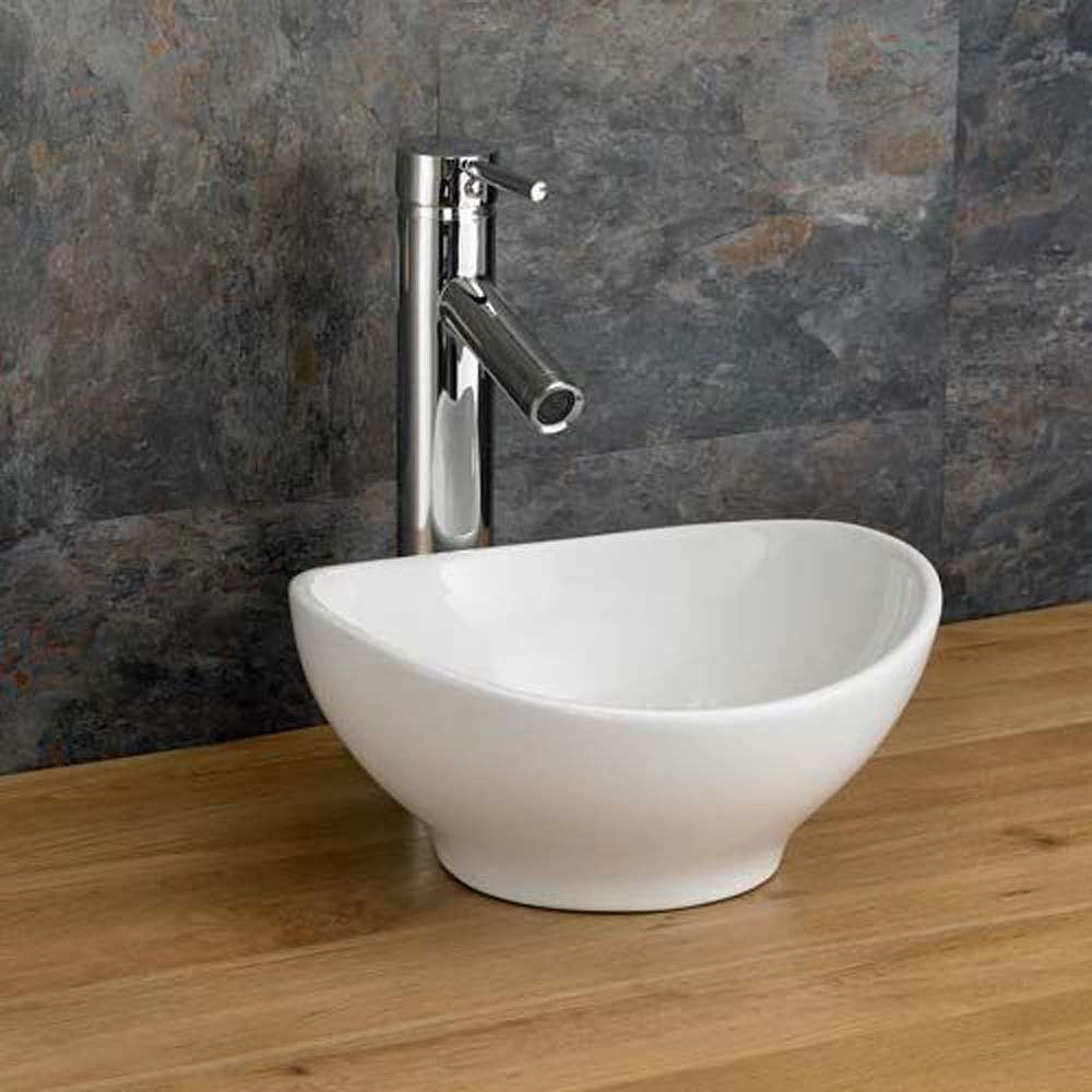 Clickbasin White Bologna 300Mm X 280Mm Ceramic Small Oval Countertop Basin