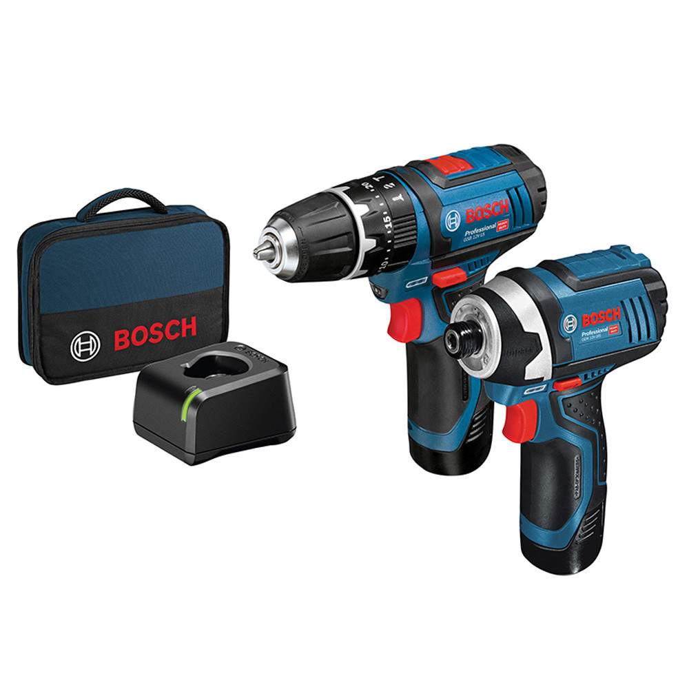 Bosch Gsb 12V-15 Combination Drill & Gdr 12V-105 Impact Driver Twin Pack & 2 X 12V 2.0Ah Li-Ion Batteries