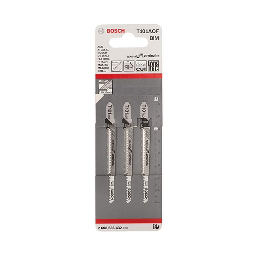 Bosch T101aof Laminate Jigsaw Blades Pack Of 3 Carbon Steel