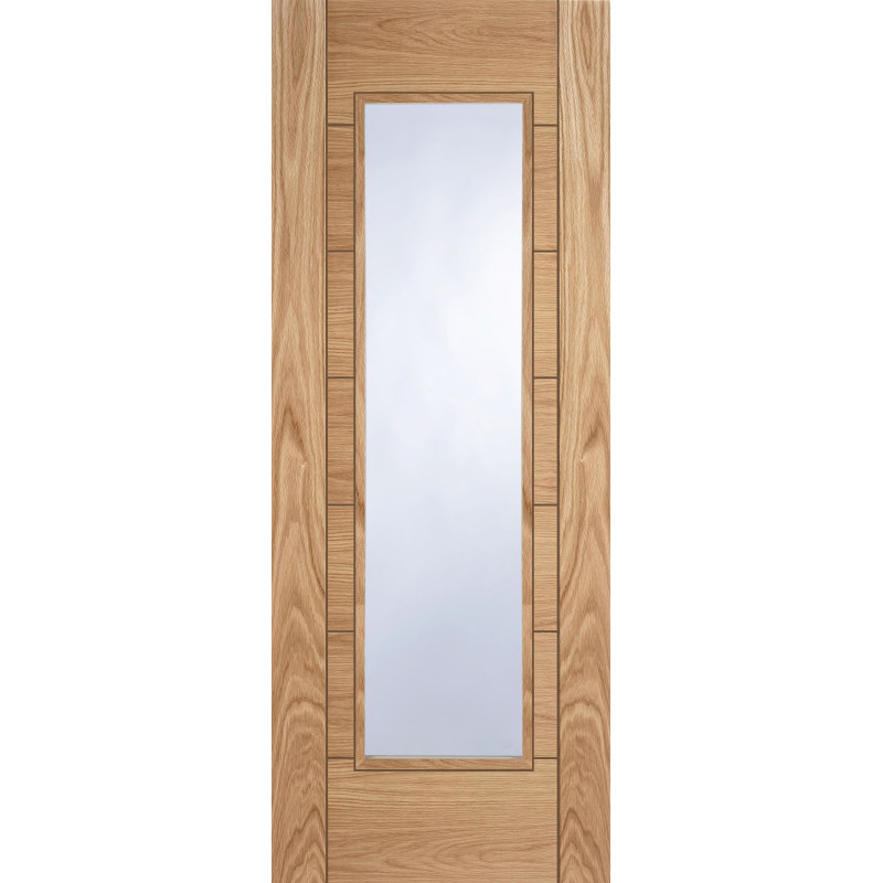Door Superstore Bowmont Contemporary Fully Finished Oak Clear Glass FD30 Fire Door
