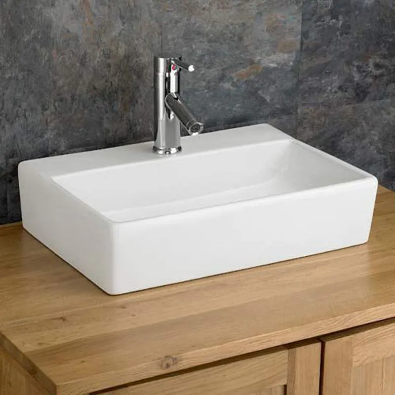 Calabria 510mm x 370mm White Ceramic Large Rectangular Bathroom Basin ...
