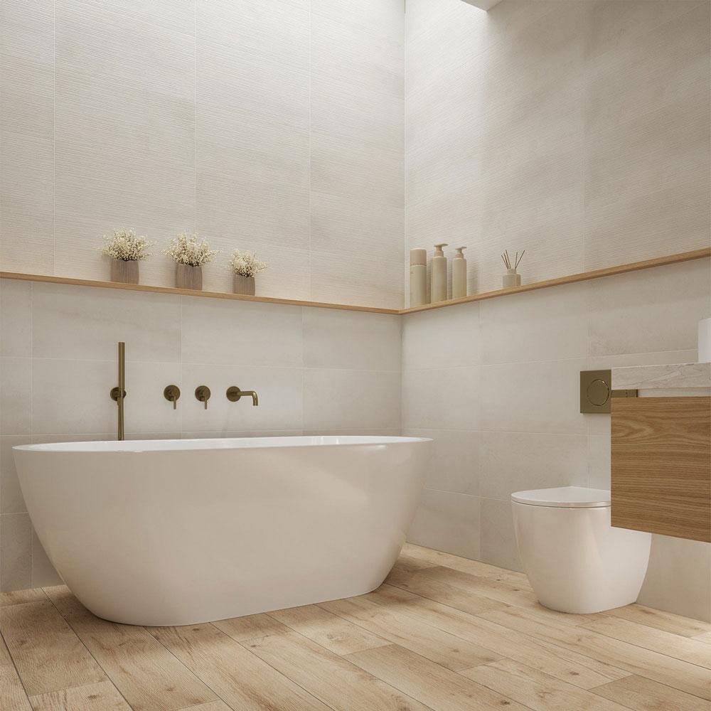 Canvas Ivory Matt Linear Structure Glazed Ceramic Wall Tile - 600mm x 300mm
