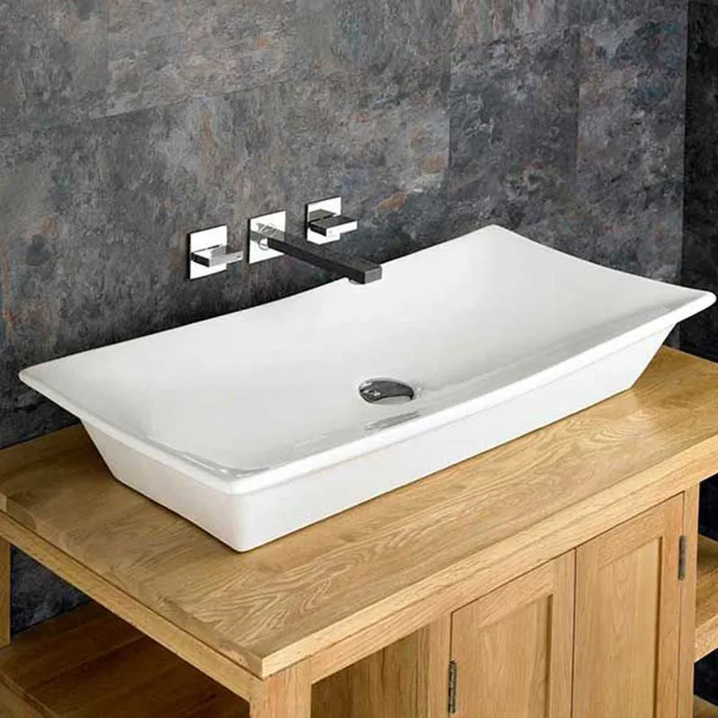 Capri 800mm x 390mm White Ceramic Large Rectangular Countertop Basin ...
