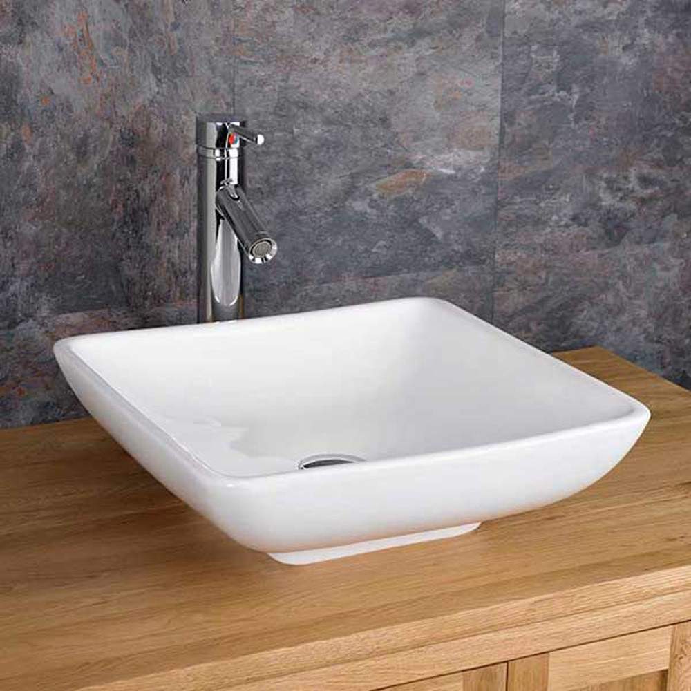 Clickbasin White Carrara 400Mm Ceramic Square Countertop Basin