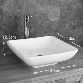 Carrara 400mm White Ceramic Square Countertop Basin