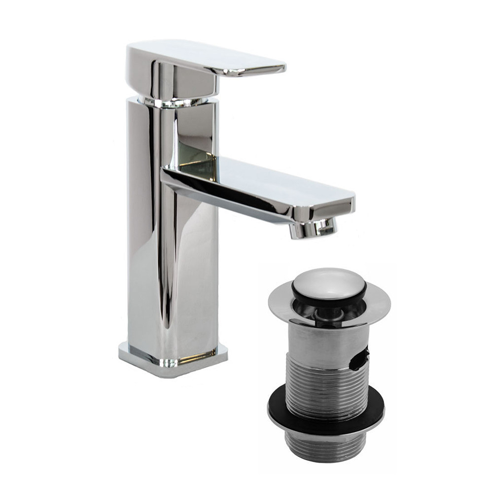 Low Square Chrome Tap with Slotted Waste