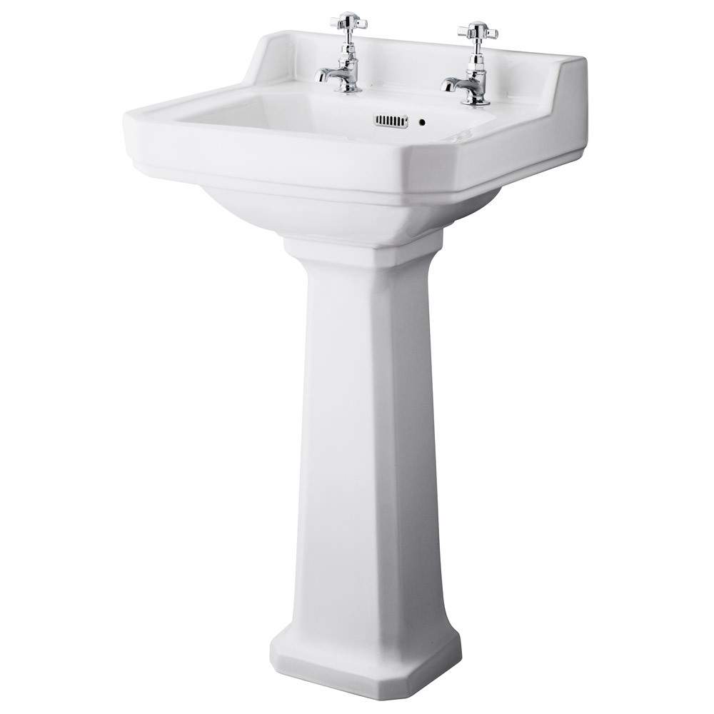 Hudson Reed White Richmond 500Mm 2 Tap Basin & Pedestal Porcelain