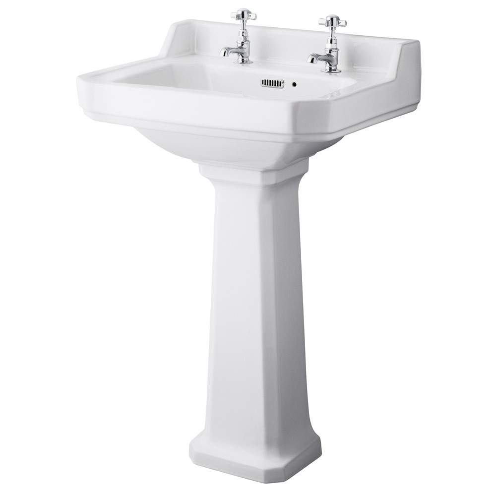 Hudson Reed White Richmond 560Mm 2 Tap Basin & Pedestal Porcelain
