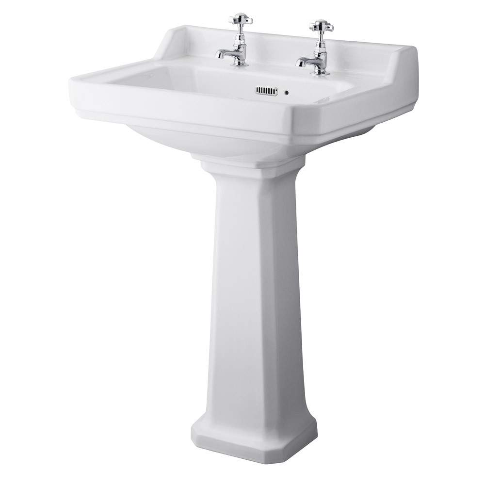 Hudson Reed White Richmond 600Mm 2 Tap Basin & Pedestal Porcelain