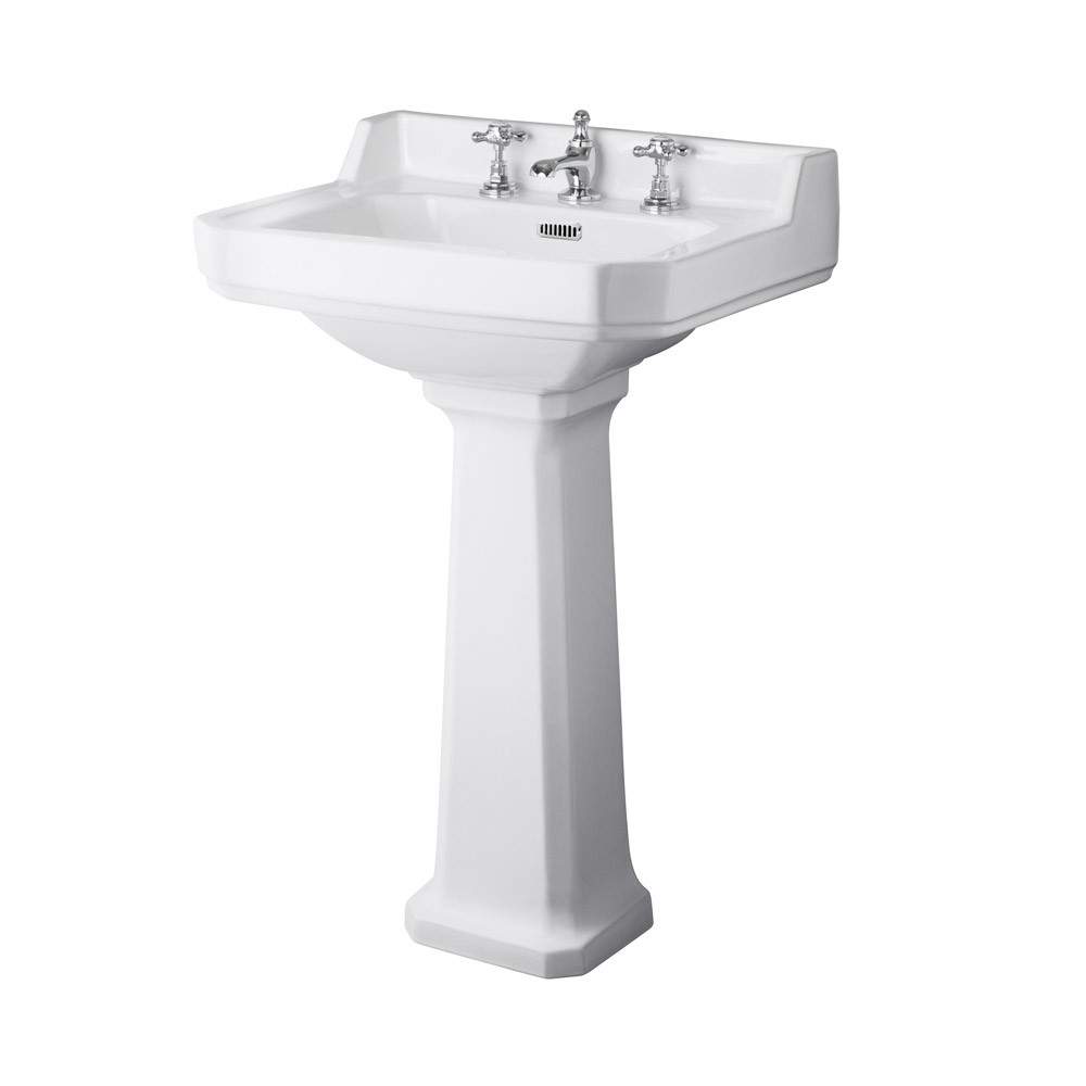 Hudson Reed White Richmond 600Mm 3 Tap Basin & Pedestal Porcelain