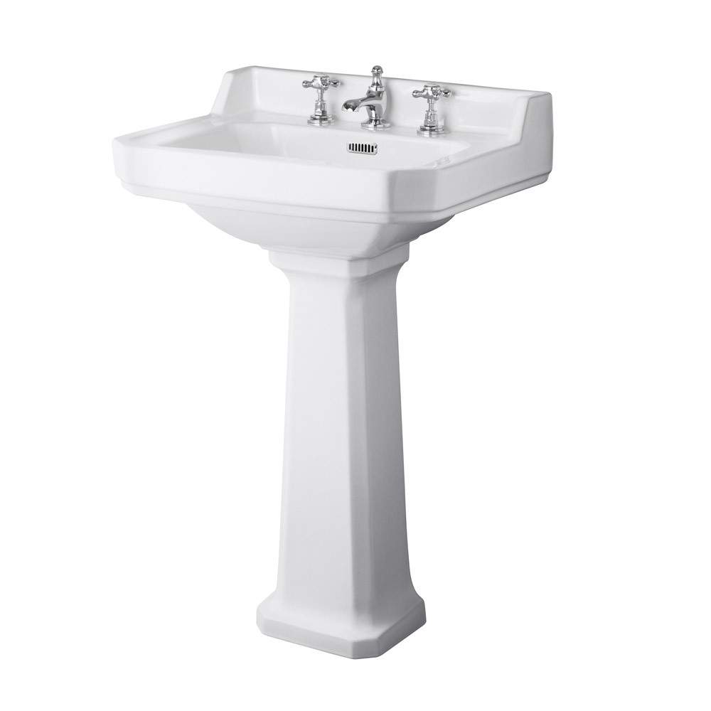 Hudson Reed White Richmond 600Mm 3 Tap Basin & Comfort Height Pedestal Porcelain