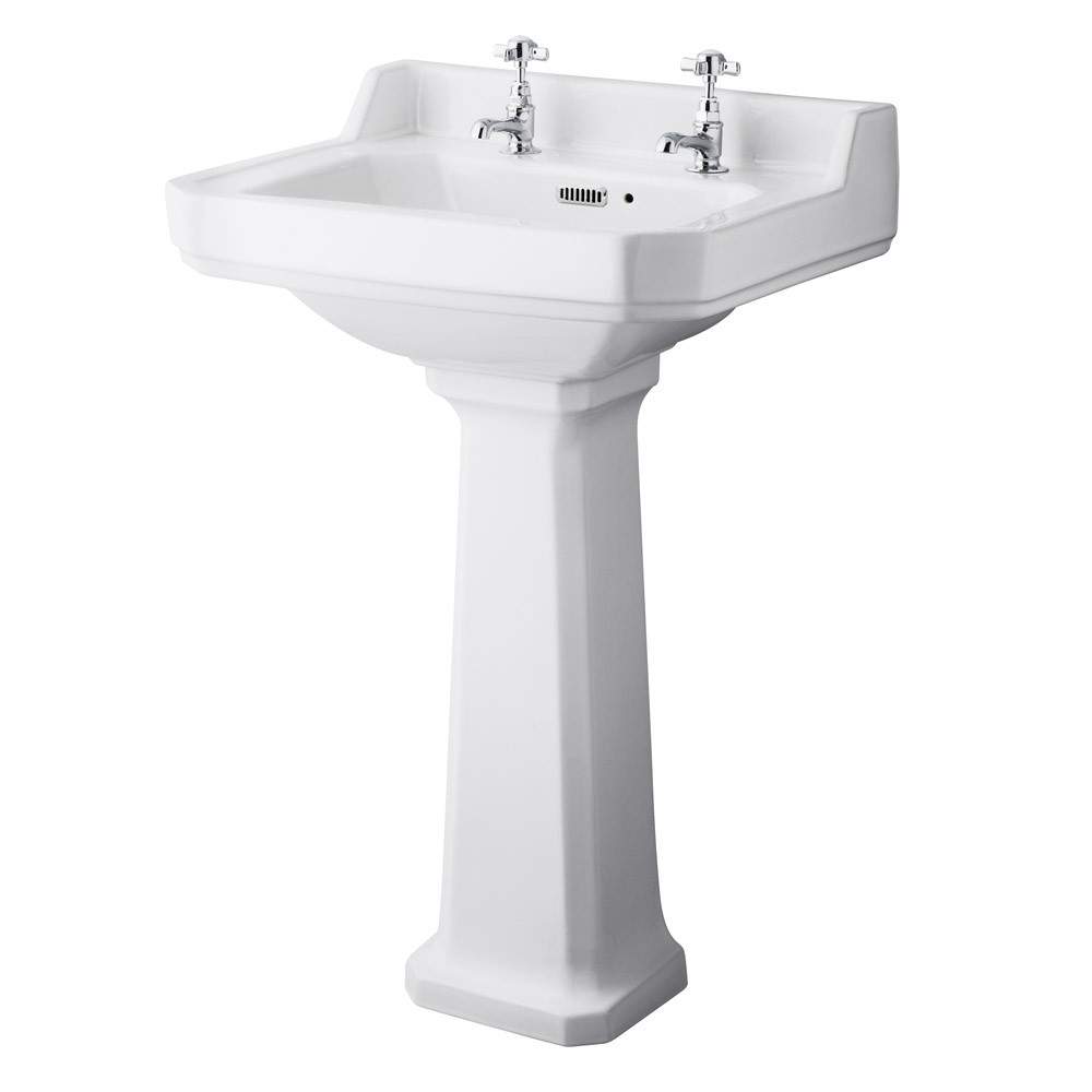 Hudson Reed White Richmond 560Mm 2 Tap Basin & Comfort Height Pedestal Porcelain