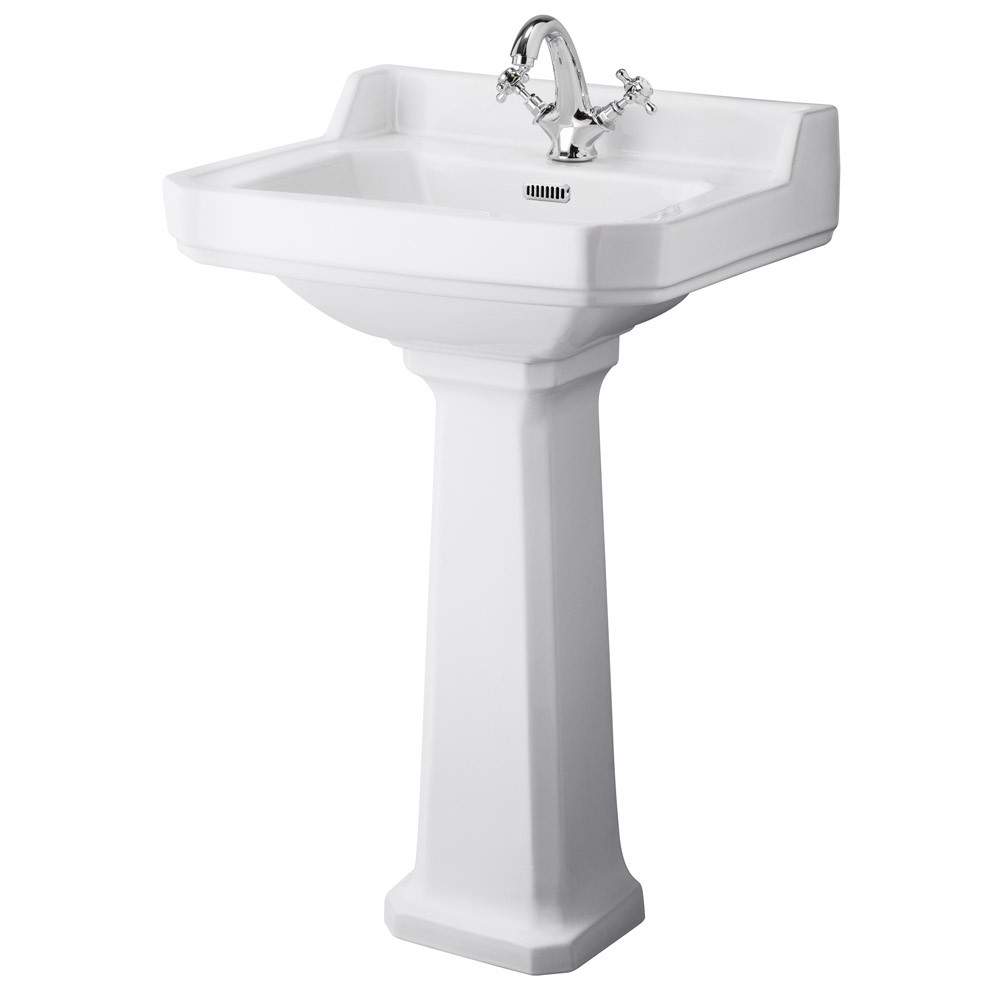 Hudson Reed White Richmond 560Mm 1 Tap Basin & Comfort Height Pedestal Porcelain
