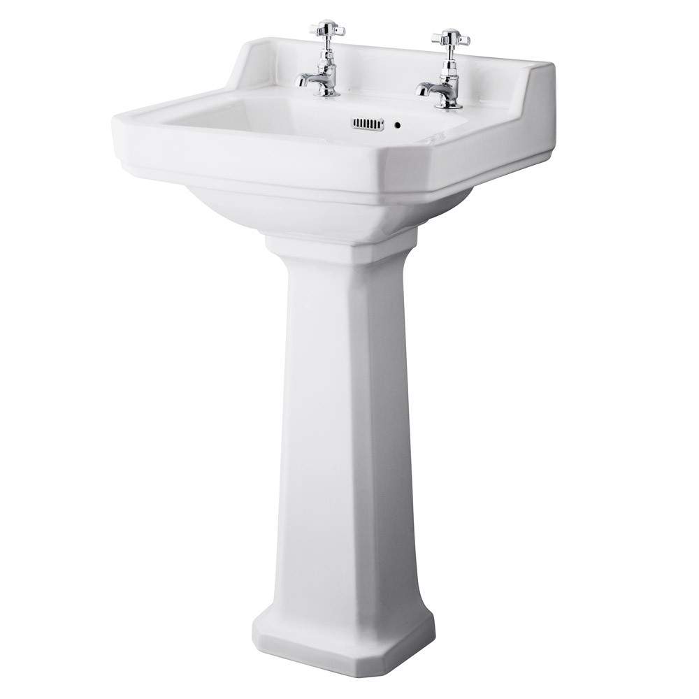 Hudson Reed White Richmond 500Mm 2 Tap Basin & Comfort Height Pedestal Porcelain