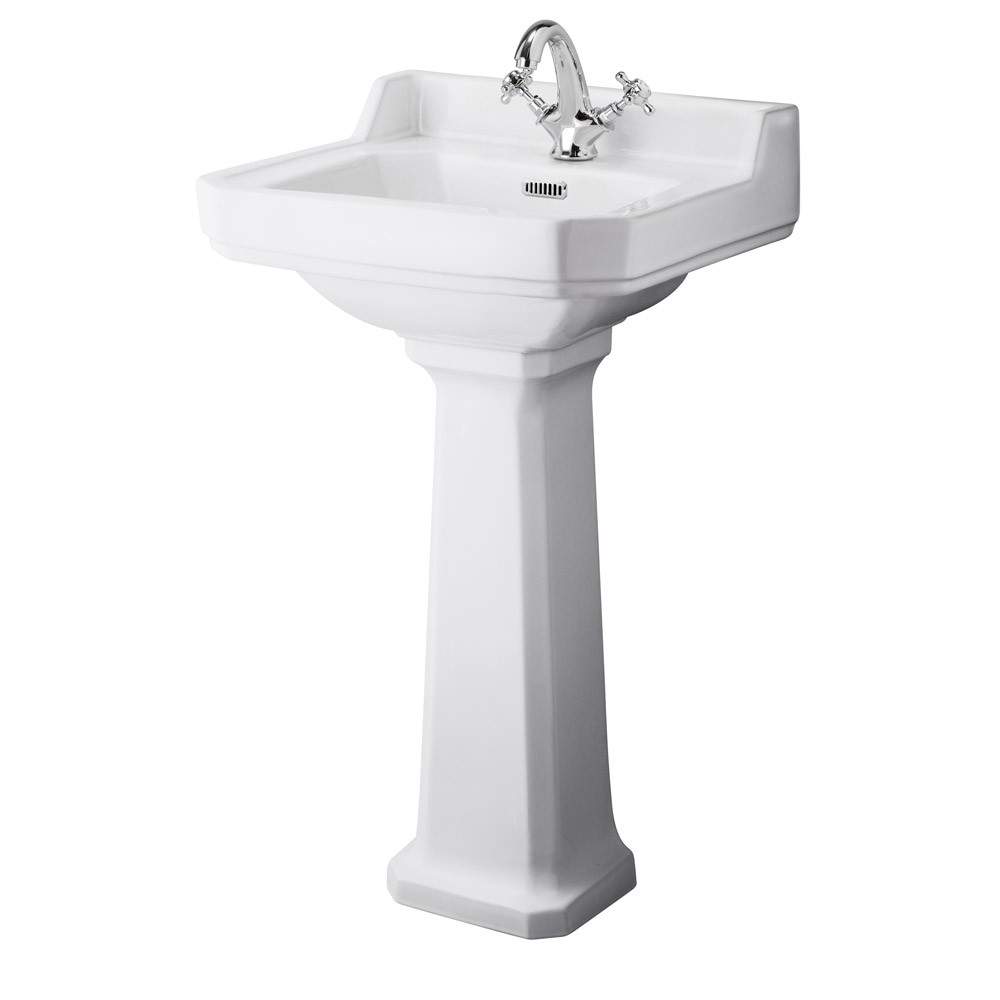 Hudson Reed White Richmond 500Mm 1 Tap Basin & Comfort Height Pedestal Porcelain