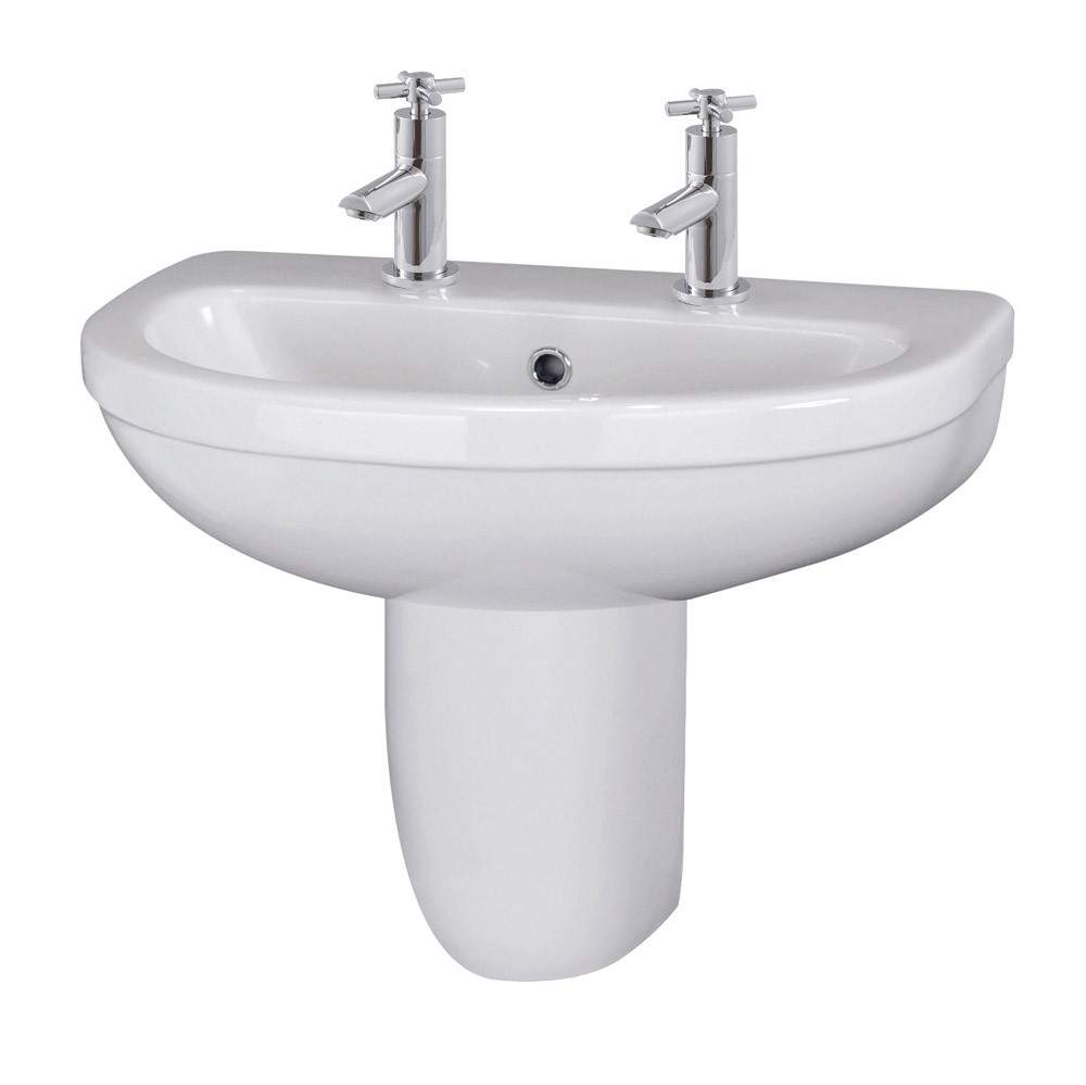 Nuie White Ivo 550Mm 2 Tap Basin & Semi Pedestal Porcelain