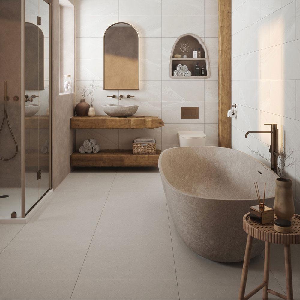 Contempo Limestone Fossil Grip Porcelain Wall & Floor Tile - 600mm x 300mm