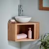 Gela White Ceramic Oval Basin & Dema Corner Oak Shelf