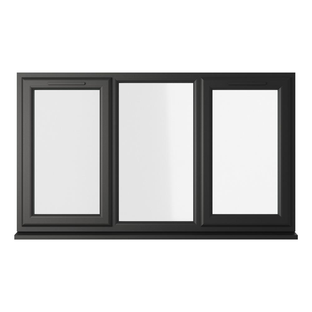 Crystal Fixed Centre Left & Right Hand Side Hung Black/White uPVC Clear Double Glazed Window