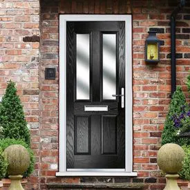 Crystal Fully Finished 4 Panel Black Composite Glazed Front Door