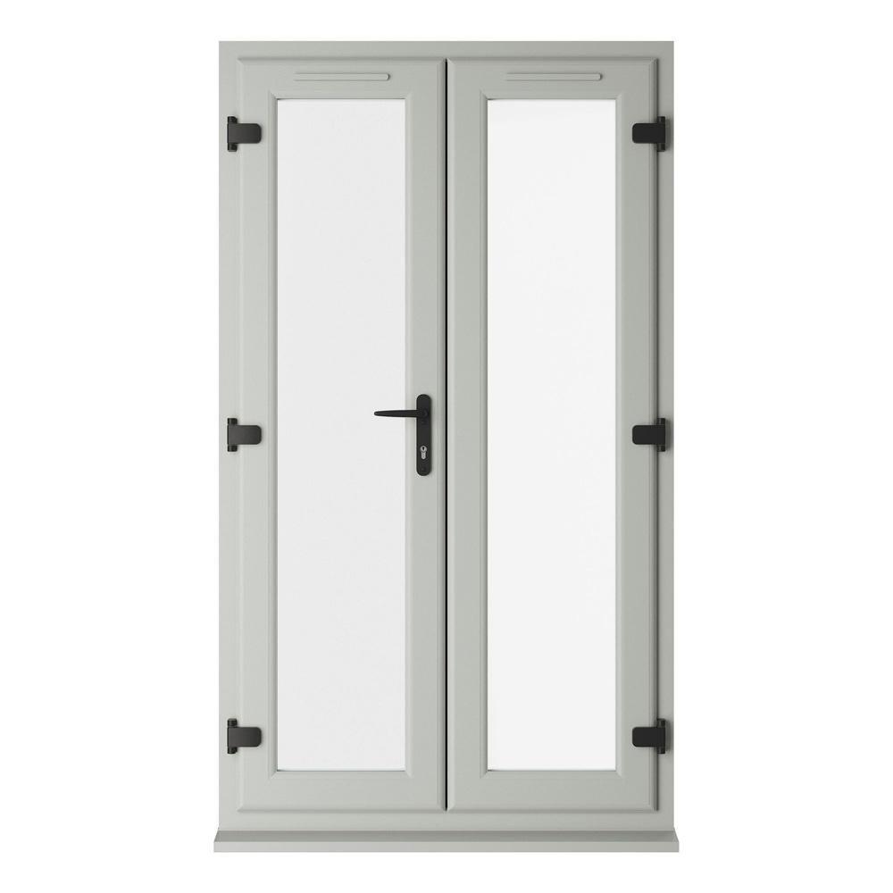 Crystal Left Hand Opening Agate Grey/White uPVC Clear Triple Glazed French Door