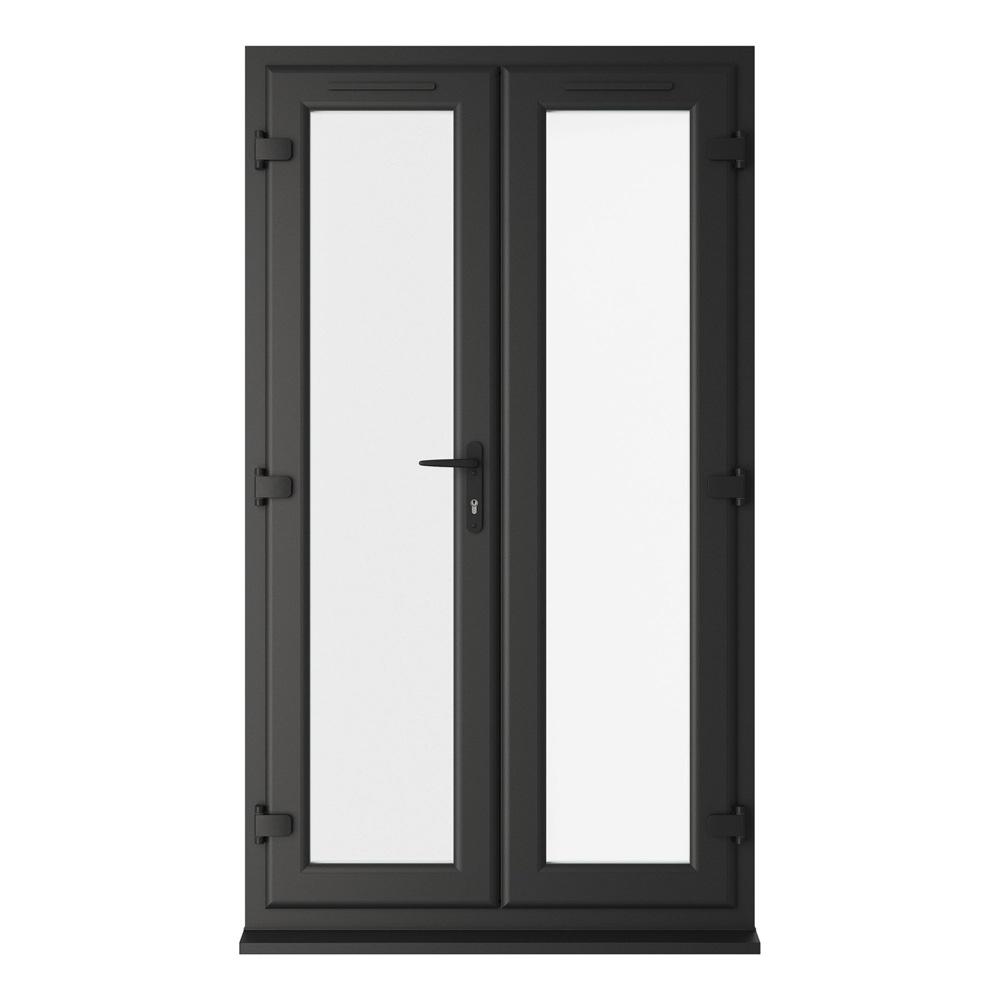 Crystal Left Hand Opening Black/White uPVC Clear Double Glazed French Door