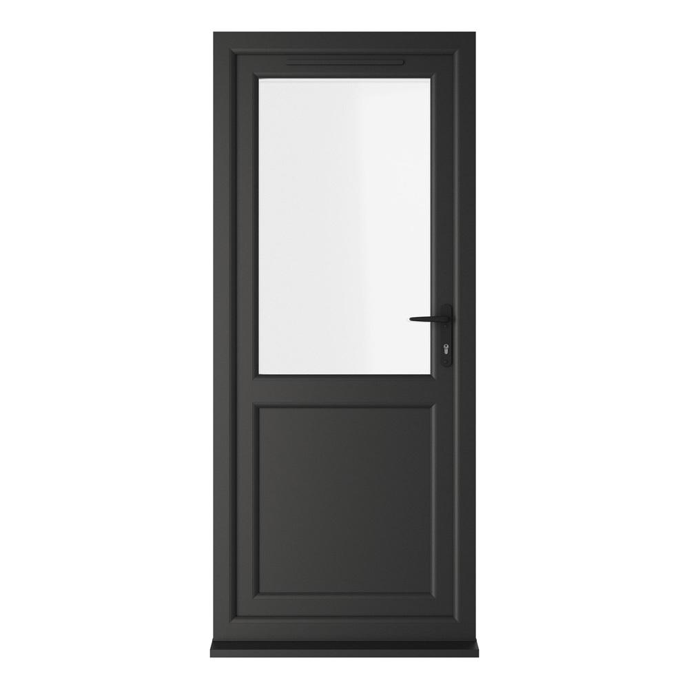 Crystal Left Hand Opening Black/White uPVC Clear Half Glazed Single Door