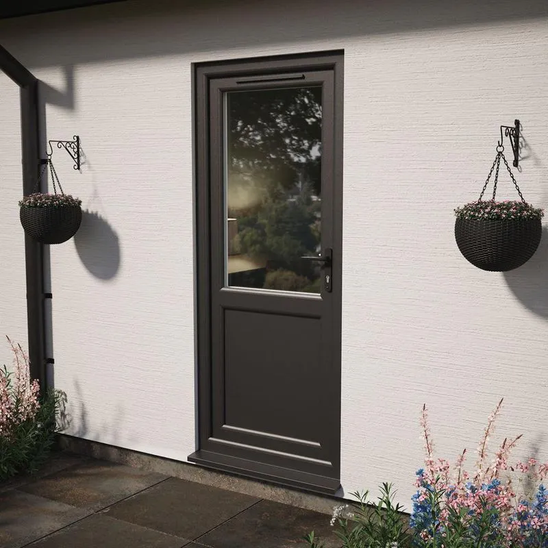 Left Hand Opening Crystal Left Hand Opening Black/White uPVC Obscure Half Glazed Single ...