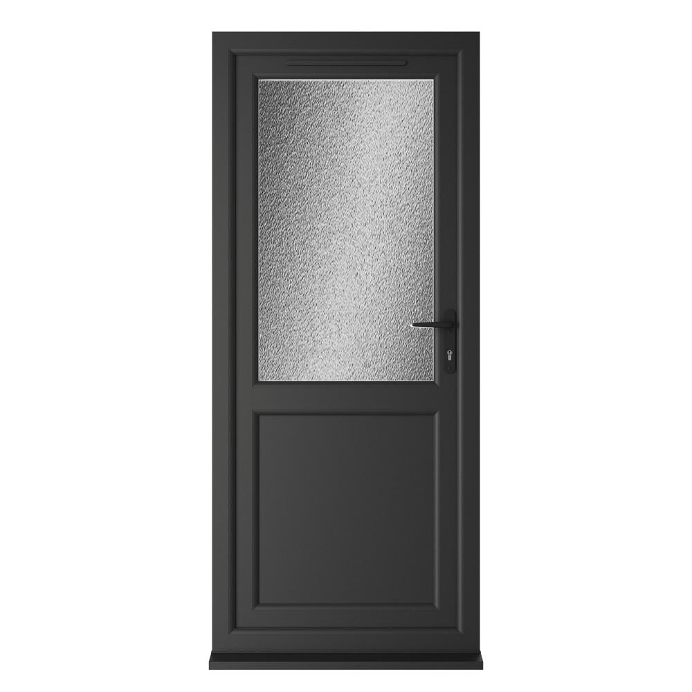 Crystal Left Hand Opening Black/White uPVC Obscure Half Glazed Single Door