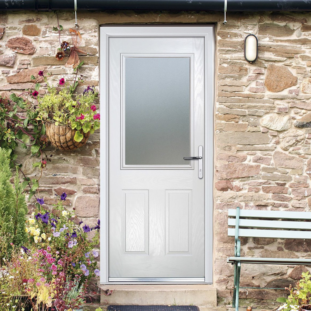 Crystal Fully Finished 2 Panel White Composite Glazed Front Door