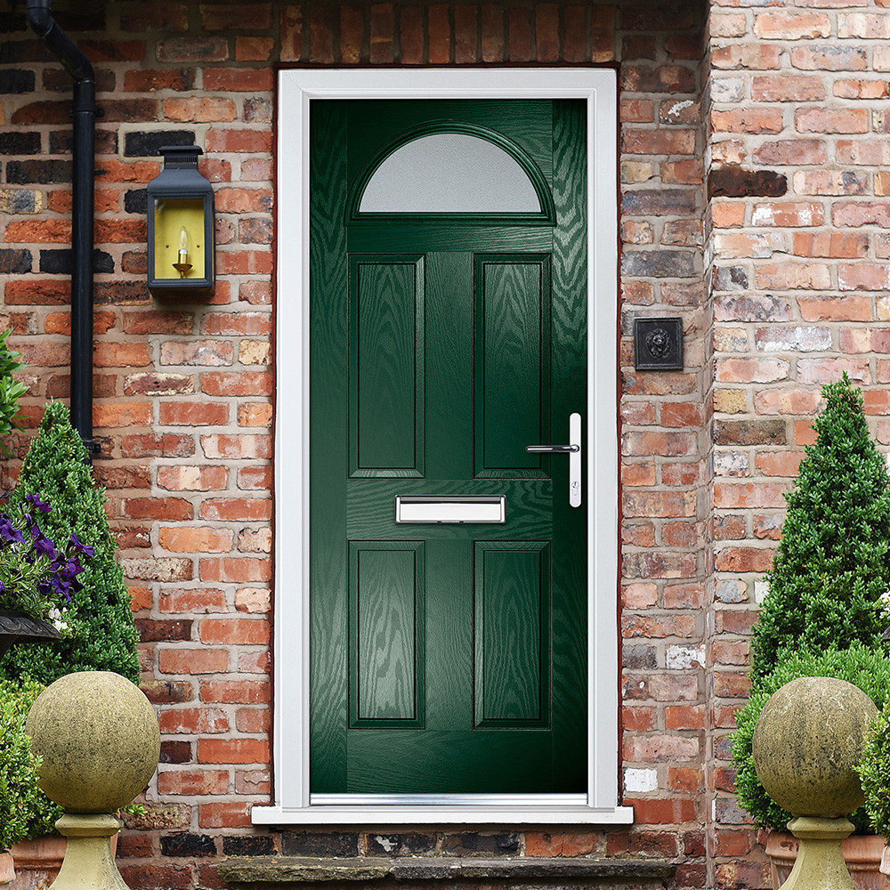 Crystal Fully Finished 4 Panel Dark Green Composite Glazed Front Door Door Superstore®