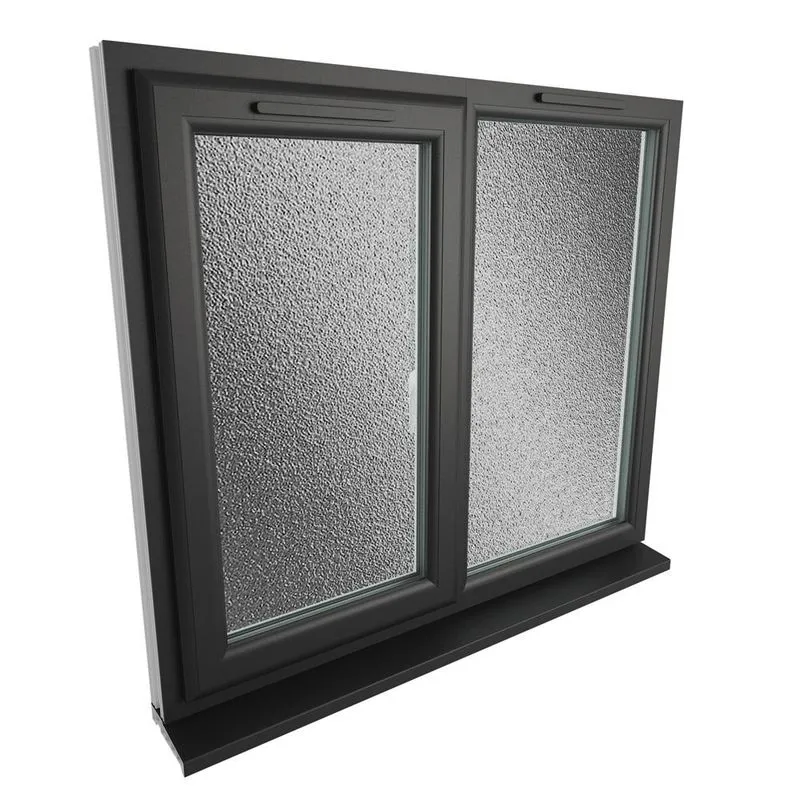 Left Hand On Window Crystal Left Hand Side Hung with Fixed Light Black/White uPVC Obscure ...