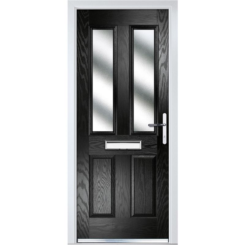 Crystal Fully Finished 4 Panel Black Composite Glazed Front Door Door Superstore®