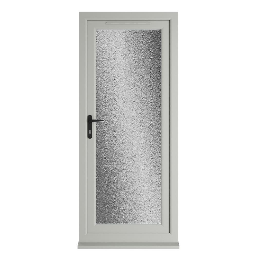 Crystal Right Hand Opening Agate Grey/White uPVC Obscure Fully Glazed Single Door