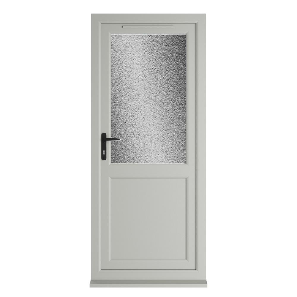 Crystal Right Hand Opening Agate Grey/White uPVC Obscure Half Glazed Single Door
