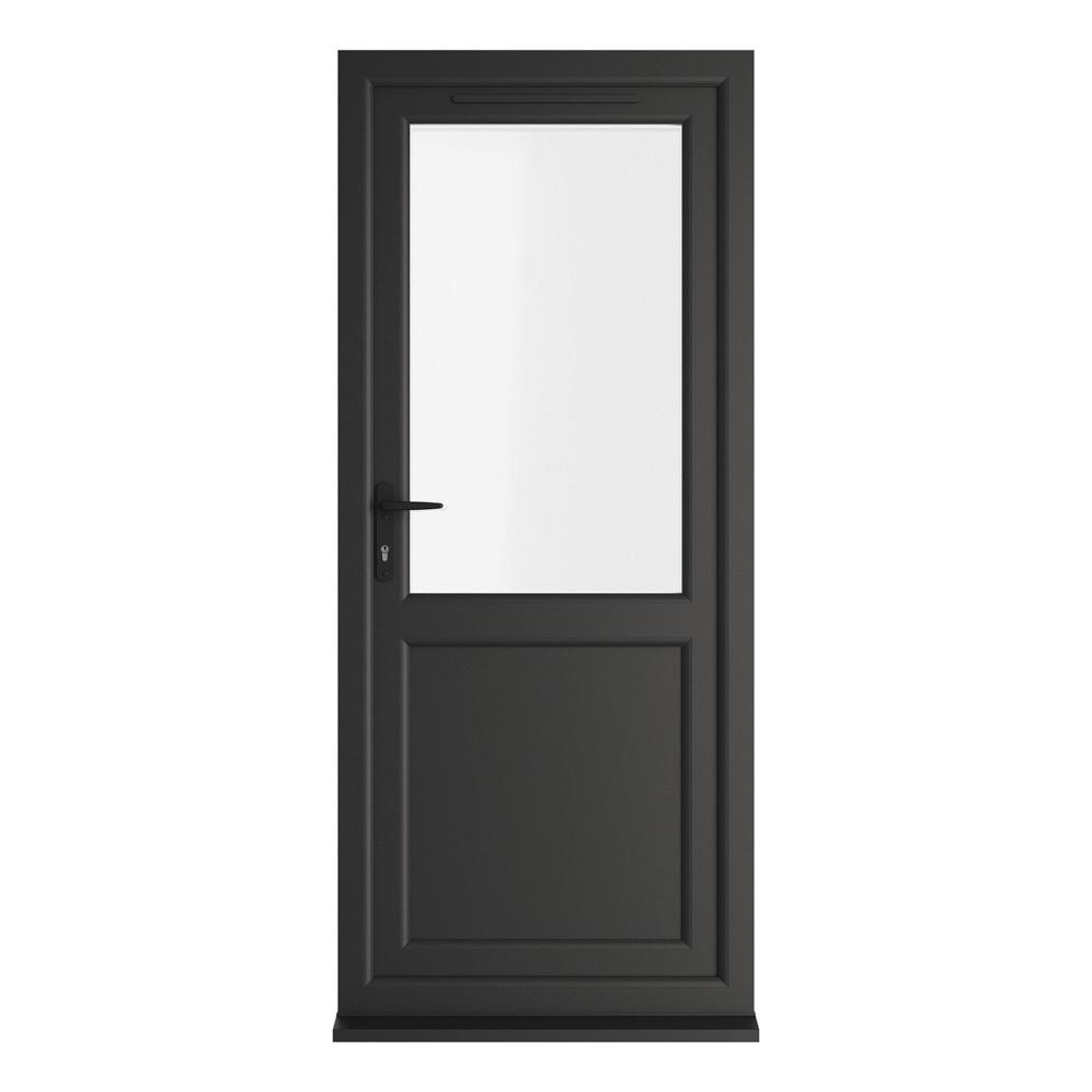 Crystal Right Hand Opening Black/White uPVC Clear Half Triple Glazed Single Door