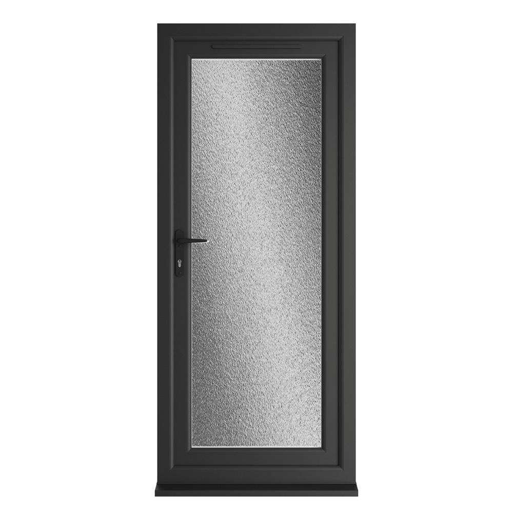Crystal Right Hand Opening Black/White uPVC Obscure Fully Glazed Single Door
