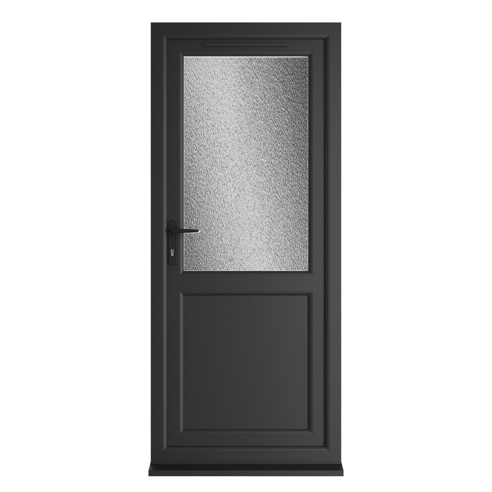 Crystal Right Hand Opening Black/White uPVC Obscure Half Triple Glazed Single Door