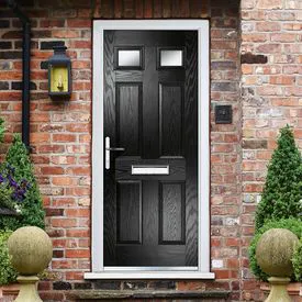 Crystal Fully Finished 6 Panel Black Composite Glazed Front Door