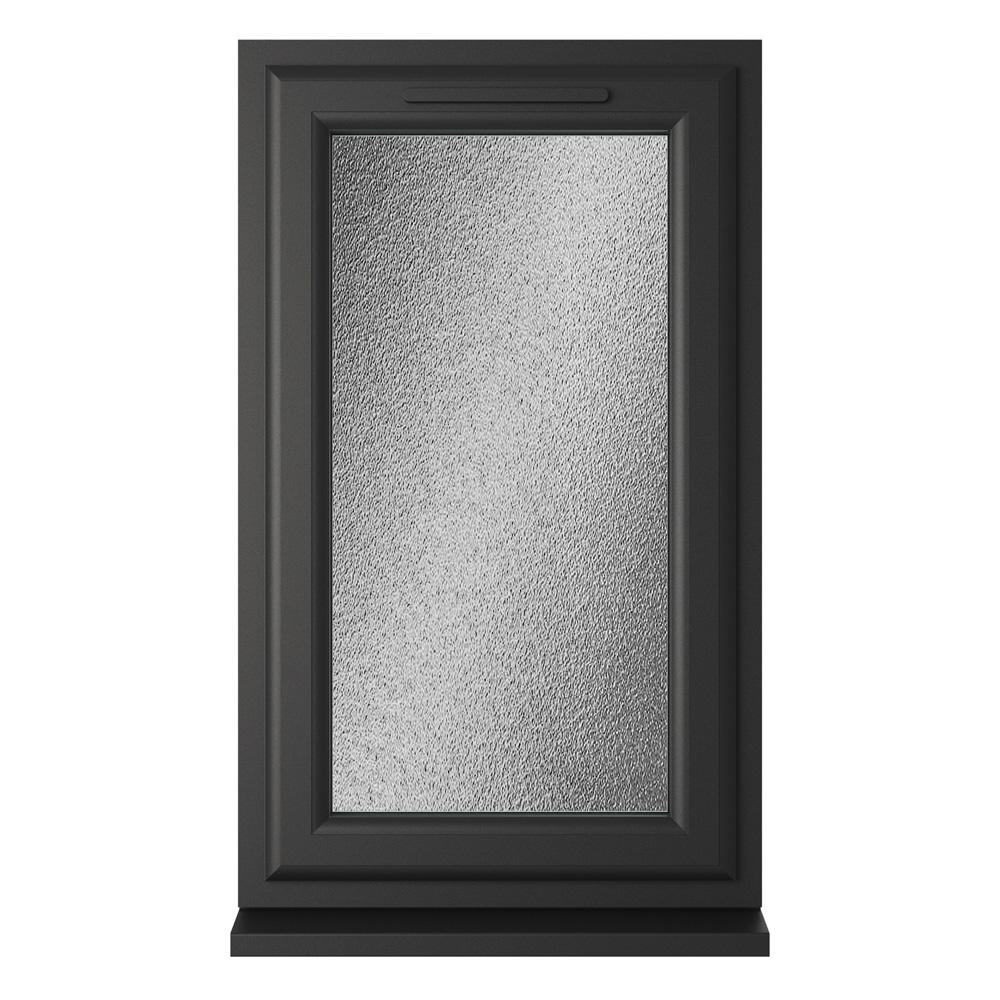 Crystal Right Hand Side Hung Black/White uPVC Obscure Double Glazed Window