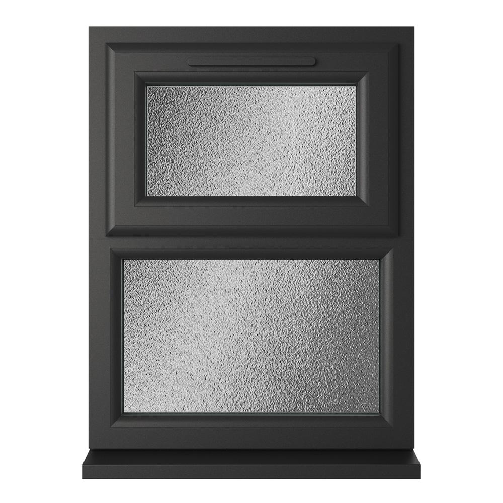 Crystal Top Hung Opening Over Fixed Light Black/White uPVC Obscure Double Glazed Window