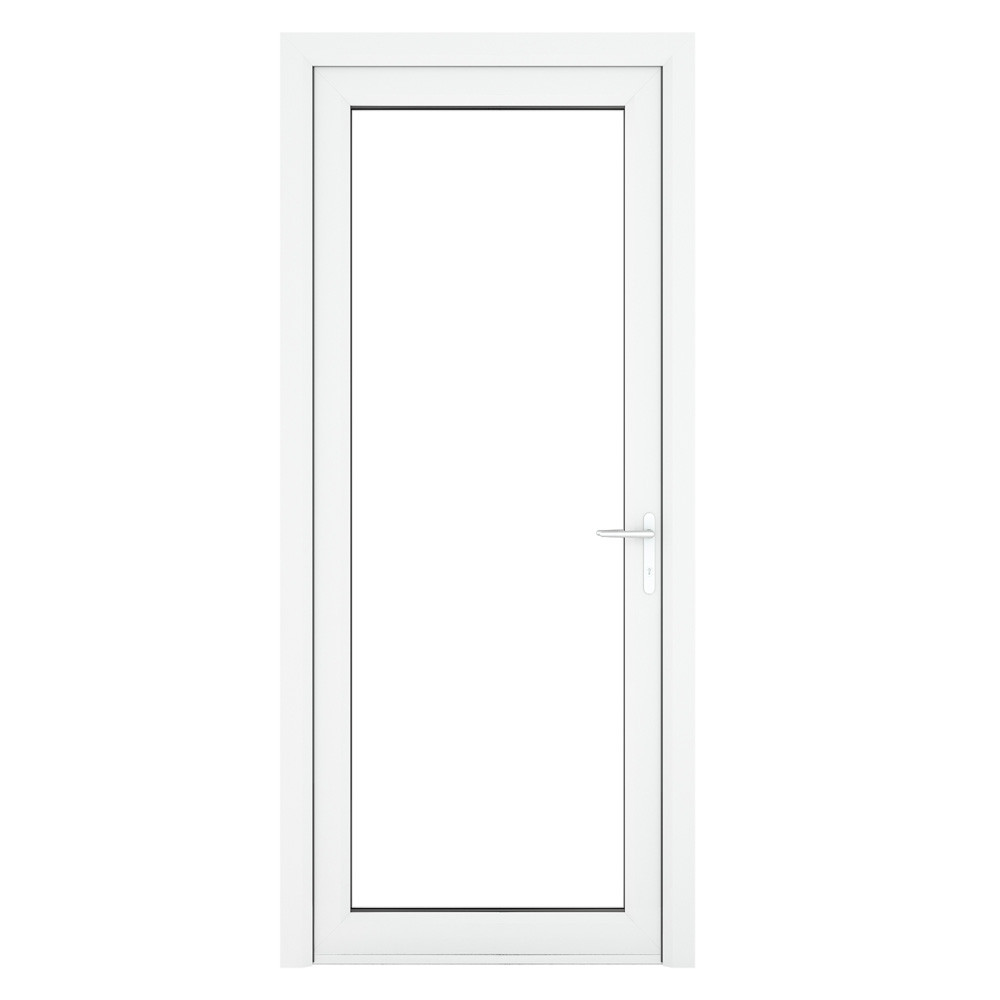 Crystal uPVC White Clear Glazed Full Glass Left Hand Open Single Door