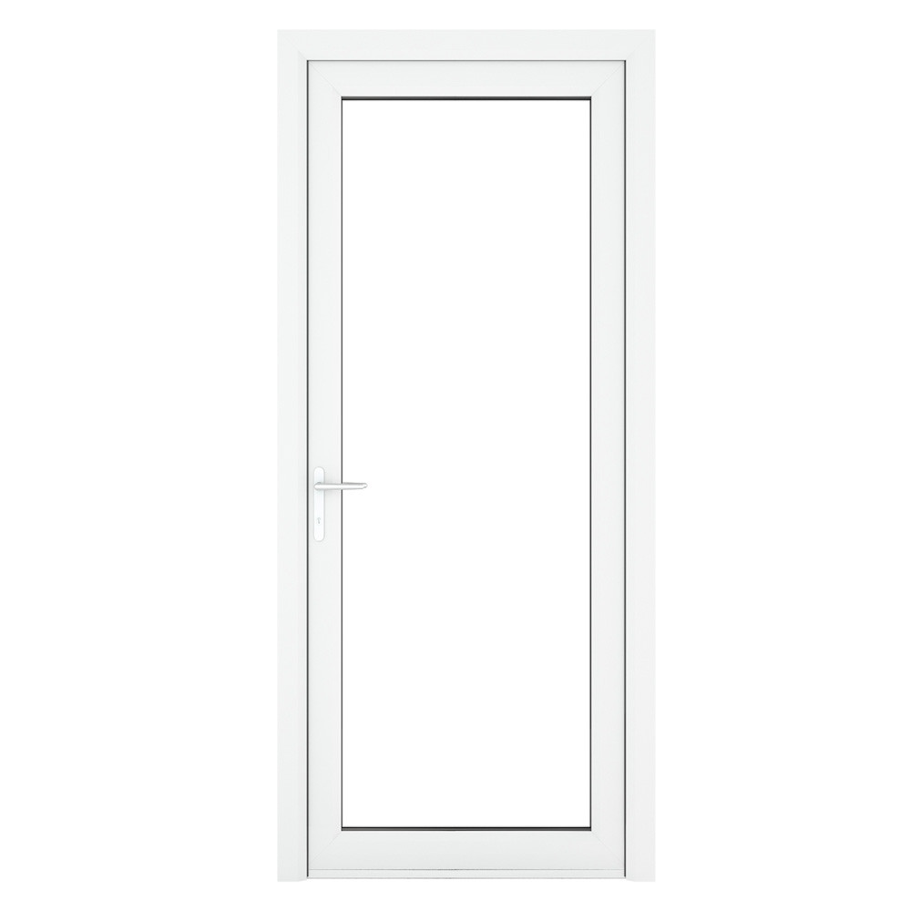 Crystal uPVC White Clear Glazed Full Glass Right Hand Open Single Door