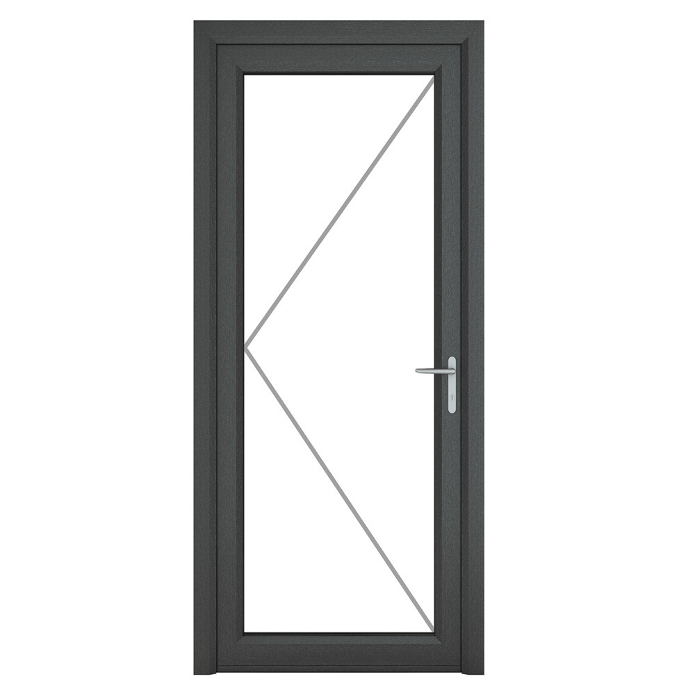 Crystal uPVC Grey Clear Glazed Full Glass Left Hand Open Single Door Door Superstore®
