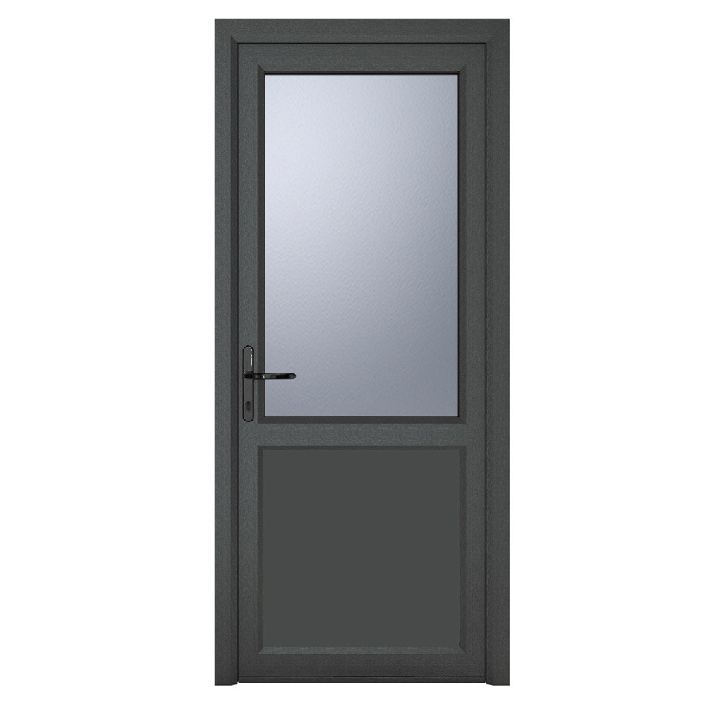 Crystal uPVC Grey Obscure Glazed 2 Panel Right Hand Open Single Door