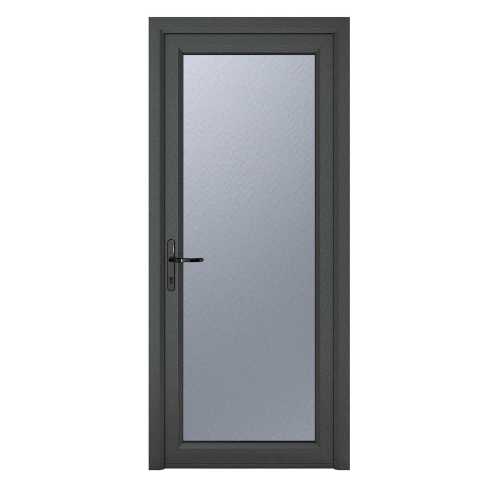 Crystal uPVC Grey Obscure Glazed Full Glass Right Hand Open Single Door