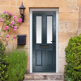 Crystal Carnoustie 4 Panel Anthracite Grey GRP Fully Finished Stippolyte Glass 2 Light External Door
