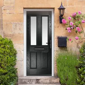 Crystal Carnoustie 4 Panel Black GRP Fully Finished Stippolyte Glass 2 Light External Door