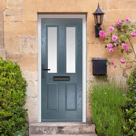 Crystal Carnoustie 4 Panel Slate Grey GRP Fully Finished Stippolyte Glass 2 Light External Door