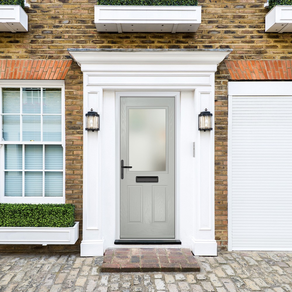 Crystal Lytham 3 Panel Agate Grey GRP Fully Finished Clear Glass 1 light External Door